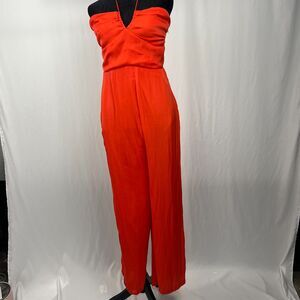 Sage Orange Strapless Jumpsuit M Wide Leg, halter top